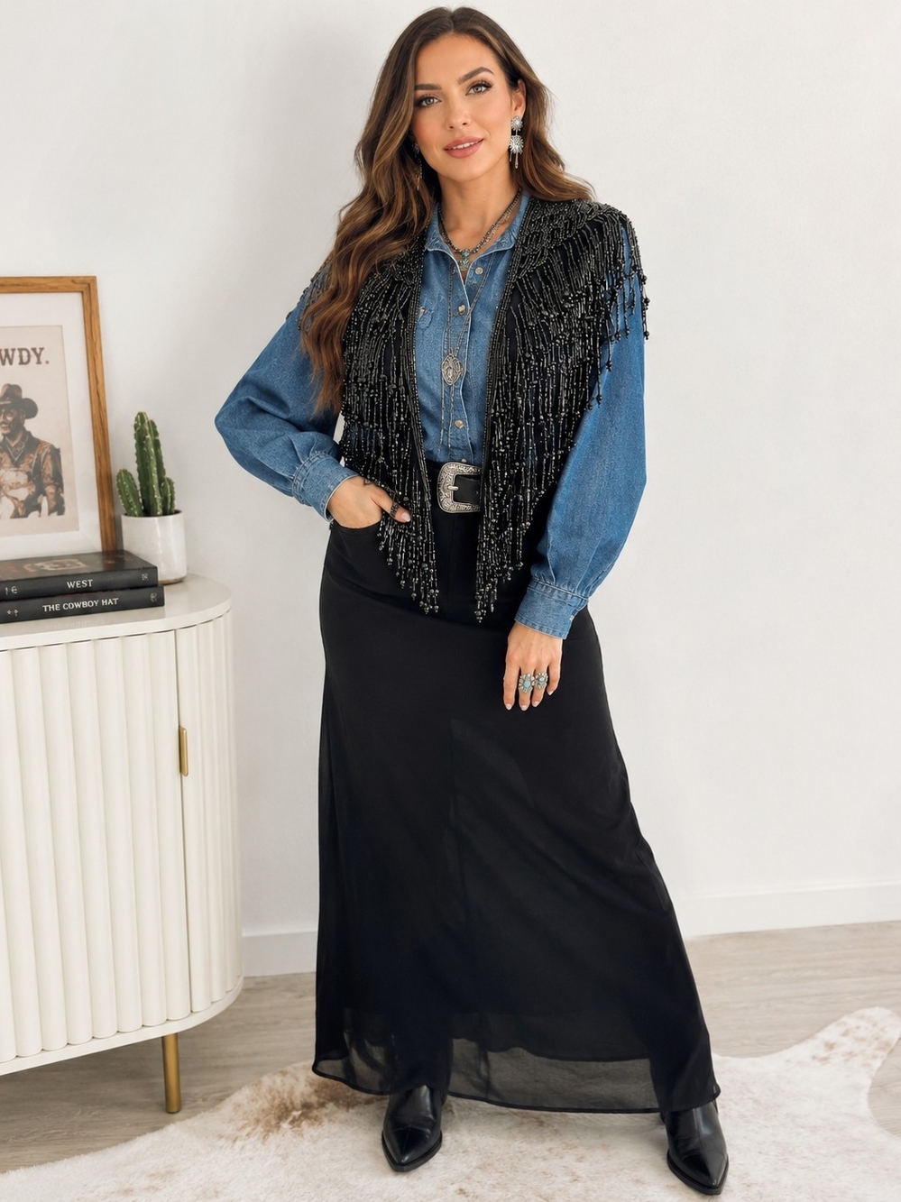 Black Beaded Fringe Capelet Shoulder Collar Statement Wrap One Size